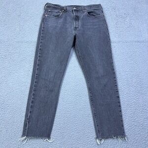 Levis‎ 501 Jeans Womens 32x28 Gray Button Fly High Rise Denim Crop Raw Hem Pants